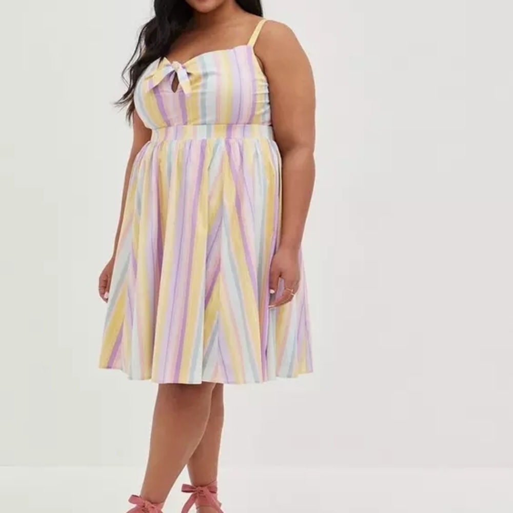 Torrid Pastel Stripe Poplin Tie-Front Mini Skater Dress | Size 2 image 4